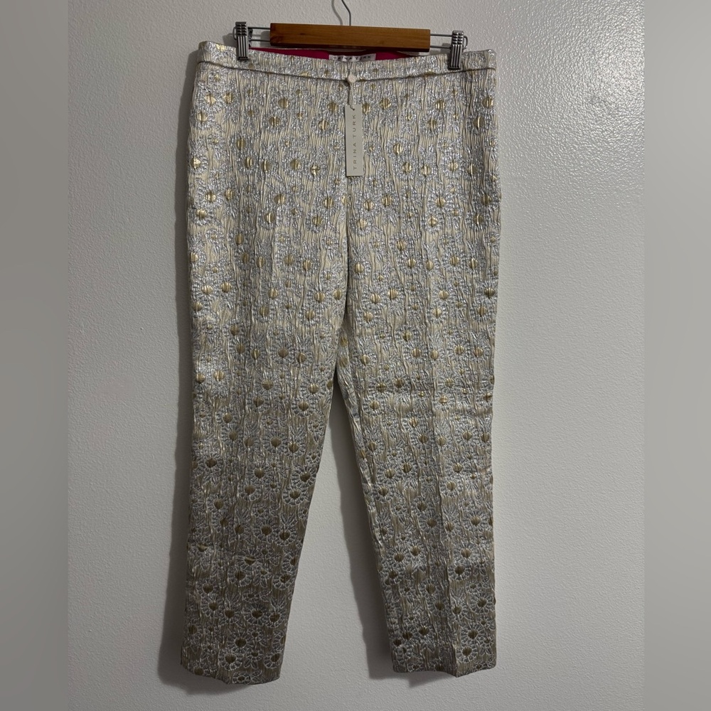 NWT Trina Turk Women’s Metallic Pants Size‎ 12 | Gold and Silver | Pink Lining